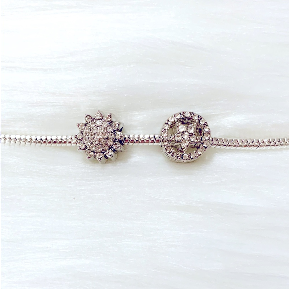 Rhinestone Sun And Star Silver Spacer Beads